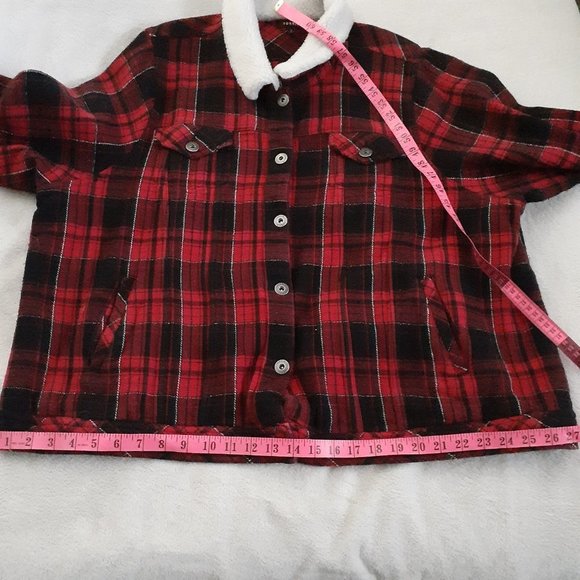 Torrid Women's Size 5X Red Plaid Sherpa Collar Button Up Trucker Jacket - Picture 13 of 14